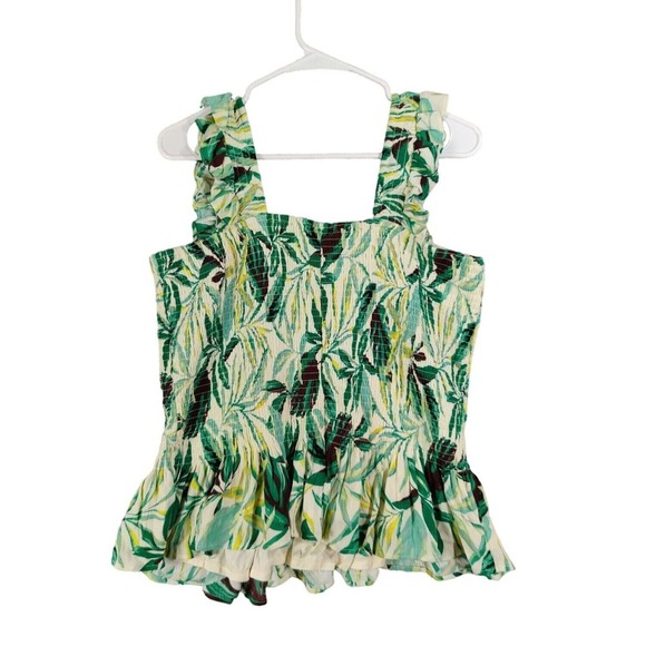 Torrid Peplum Tank Top Smocked Ruffle Strap Tropical Print Womens Size 1X NEW - Picture 3 of 9